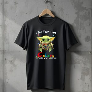 I See Your True Colors Thats Why I Love You Denver Broncos Puzzle Baby Yoda T-Shirt