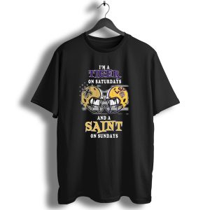I'm A Tiger On Saturdays And A Saint On Sundays Lsu Helmet Saints Helmet T Shirt