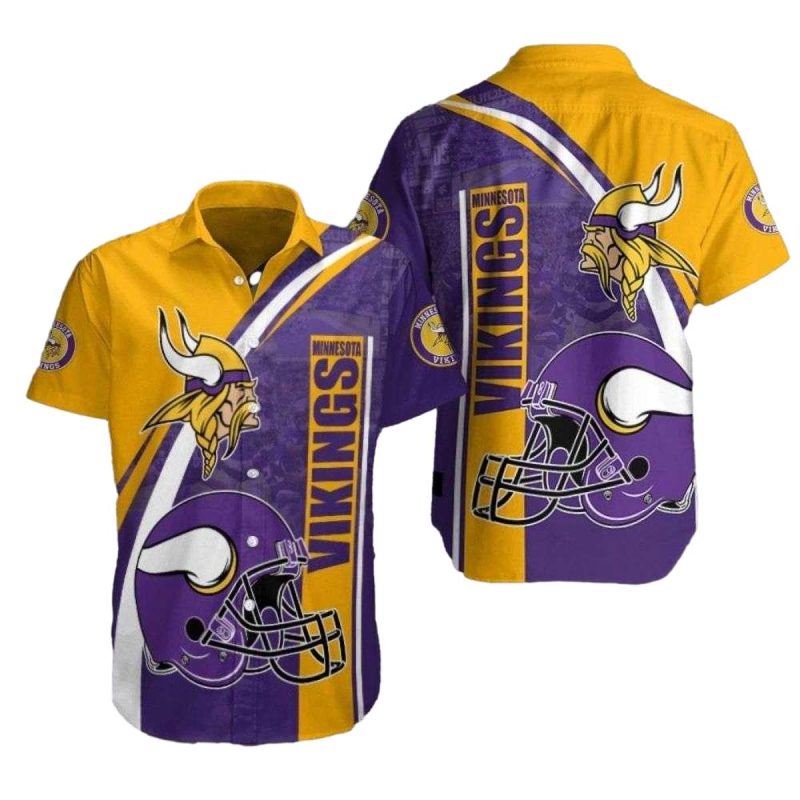 Iconic Helmet Minnesota Vikings Striped Yellow Hawaiian Shirt 1