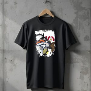 Illinois Flag Background with Denver Broncos Logo Collaboration T-Shirt