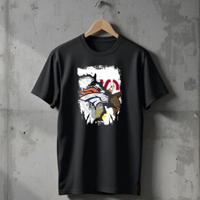Illinois Flag Background With Denver Broncos Logo Collaboration T Shirt 1 T Shirt 1
