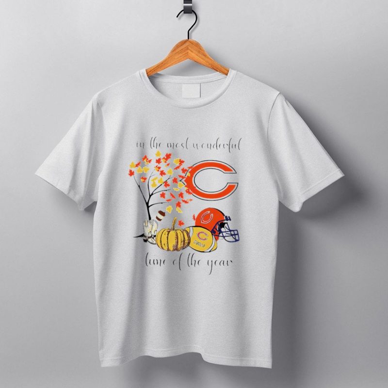 In The Most Wonderful Time Of The Year Chicago Bears Thanksgiving Helmets And Autumn Leaves T Shirt 1 T Shirt 1