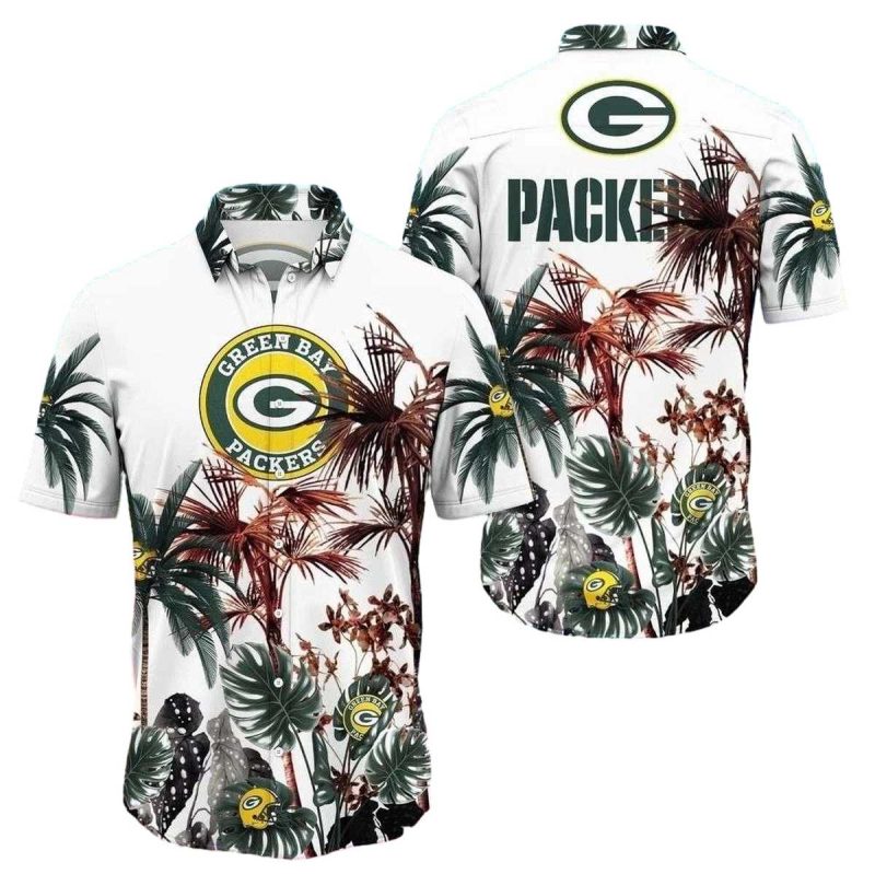 Island Invasion Green Bay Packers White Tropical Hawaiian Shirt 1