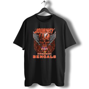 JOURNEY CINCINNATI BENGALS Skull Helmet Wings Chains Flame T-Shirt