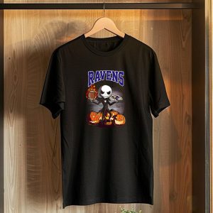 Jack Skellington Halloween Baltimore Ravens Pumpkin Football Ravens T-Shirt