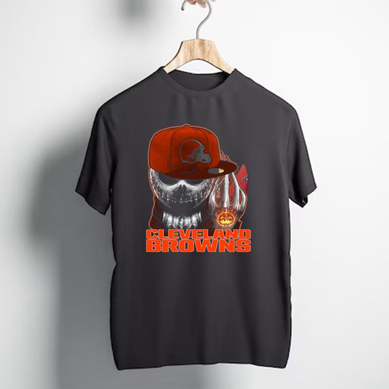 Jackskull Cleveland Browns Skull In Hat And Glowing Pumpkin Football T Shirt 1 T Shirt 1