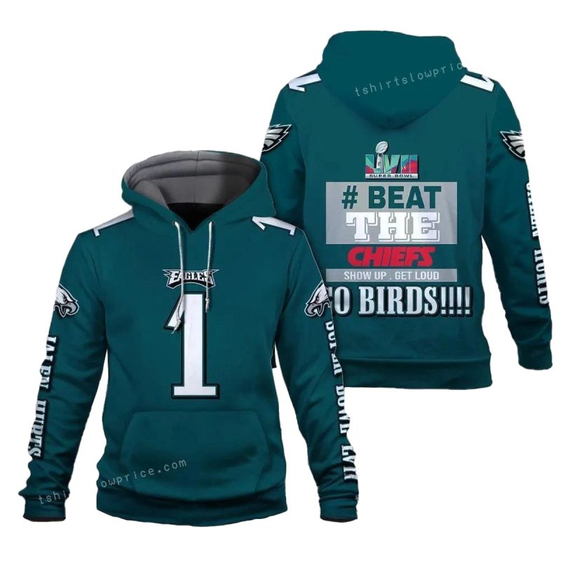 Jalen Hurts 1 Beat The Chiefs Go Birds Philadelphia Eagles Super Bowl Champion 2023 Custom 3D Hoodie 1