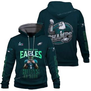 Jalen Hurts 1 Hurts So Good Champs 2023 Philadelphia Eagles SB Champion 2023 All Over Print Hoodie