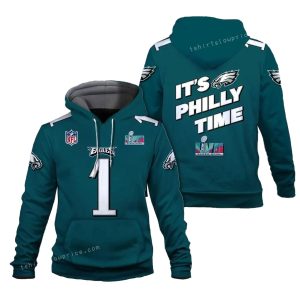 Jalen Hurts 1 It Is Philly Time Philadelphia Eagles SB Champion All Over Print Hoodie