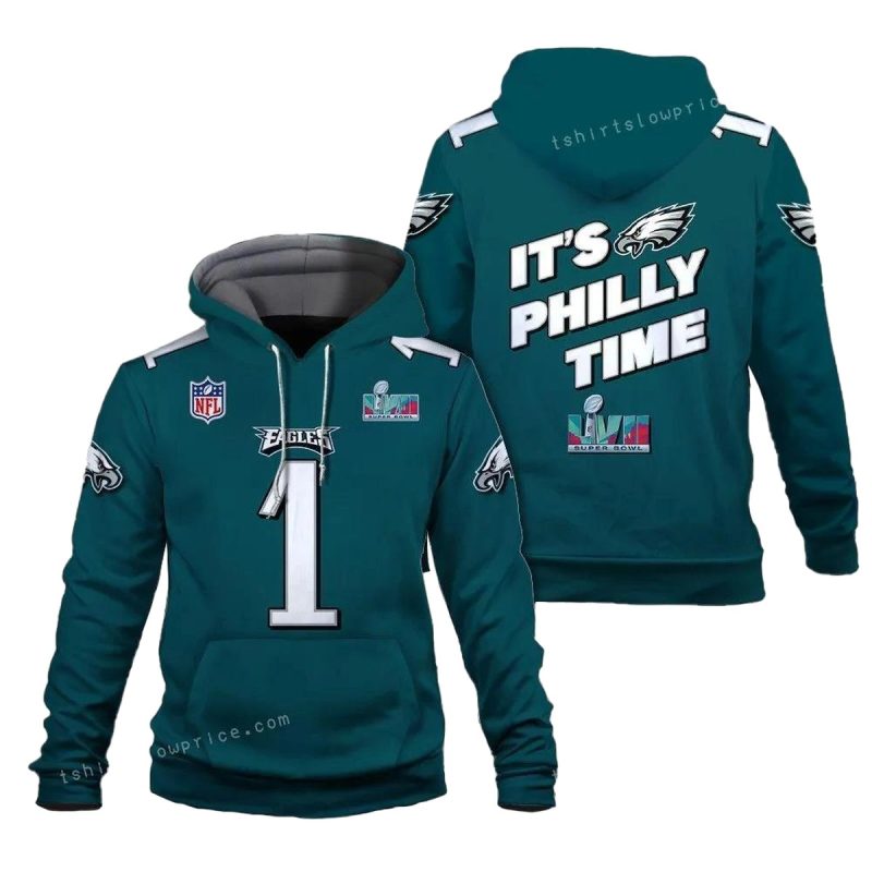 Jalen Hurts 1 It Is Philly Time Philadelphia Eagles Super Bowl Champion 2023 All Over Print 3D Hoodie 1