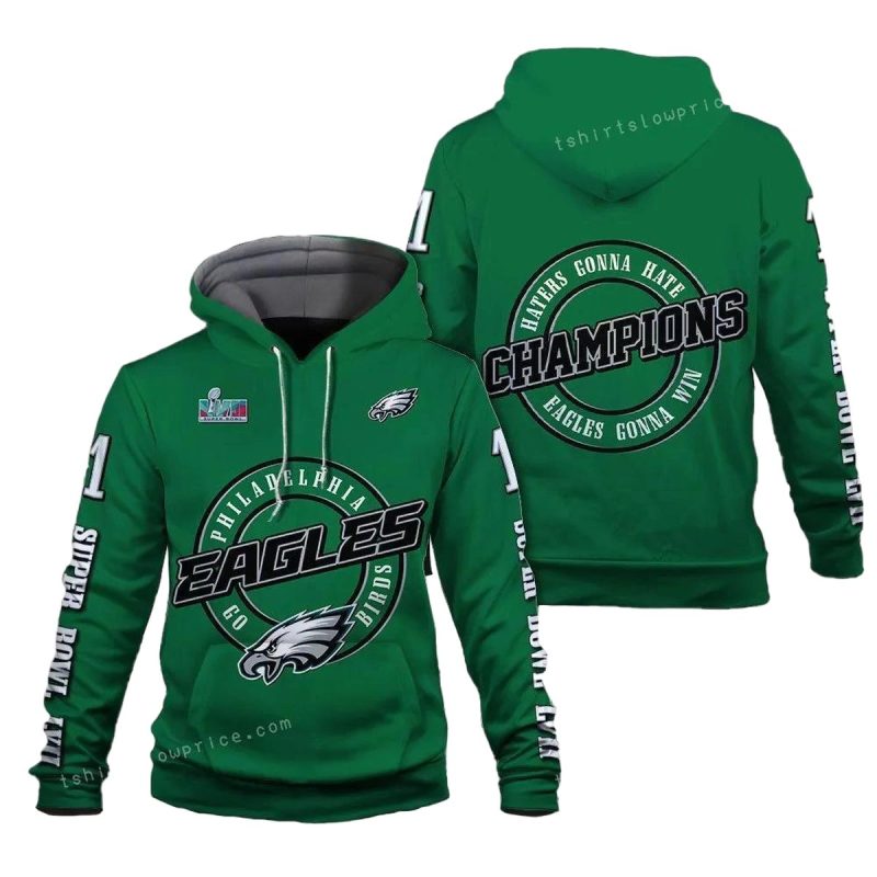 Jalen Hurts Haters Gonna Hate Eagles Gonna Win Philadelphia Eagles Super Bowl Champion 2023 3D Hoodie Design 1