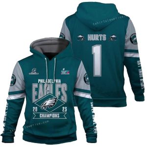 Jalen Hurts Philadelphia Eagles SB Champion Dark Green All Over Print Hoodie