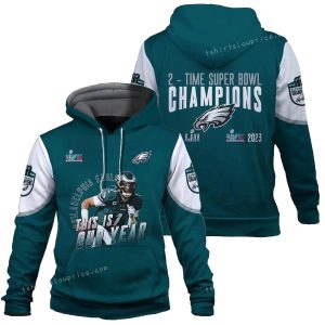 Jalen Hurts Two Time SB Champions Philadelphia Eagles SB Champion 2023 All Over Print Hoodie