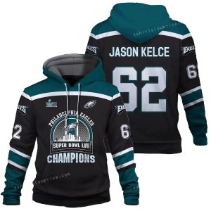 Jason Kelce 62 Eagles Team Philadelphia Eagles SB Champion 2023 All Over Print Hoodie