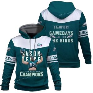 Jason Kelce Gamedays Are For The Birds Philadelphia Eagles SB Champion 2023 All Over Print Hoodie