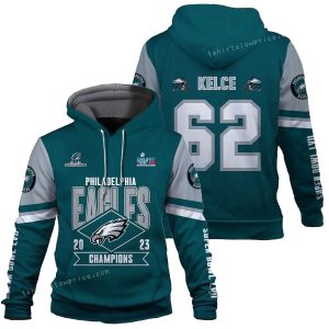 Jason Kelce Philadelphia Eagles SB Champion 2023 All Over Print Hoodie