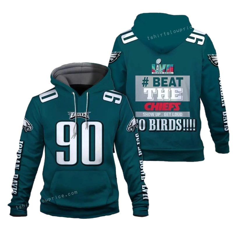 Jordan Davis 90 Beat The Chiefs Go Birds Philadelphia Eagles Super Bowl Champion 2023 All Over Print 3D Hoodie 1