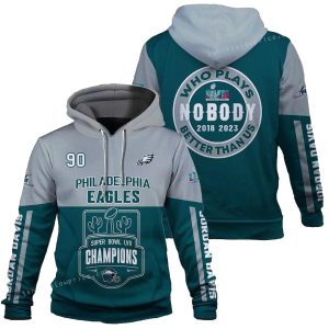 Jordan Davis 90 Philadelphia Eagles SB Champion 2023 Who Plays Better Than Us All Over Print Hoodie