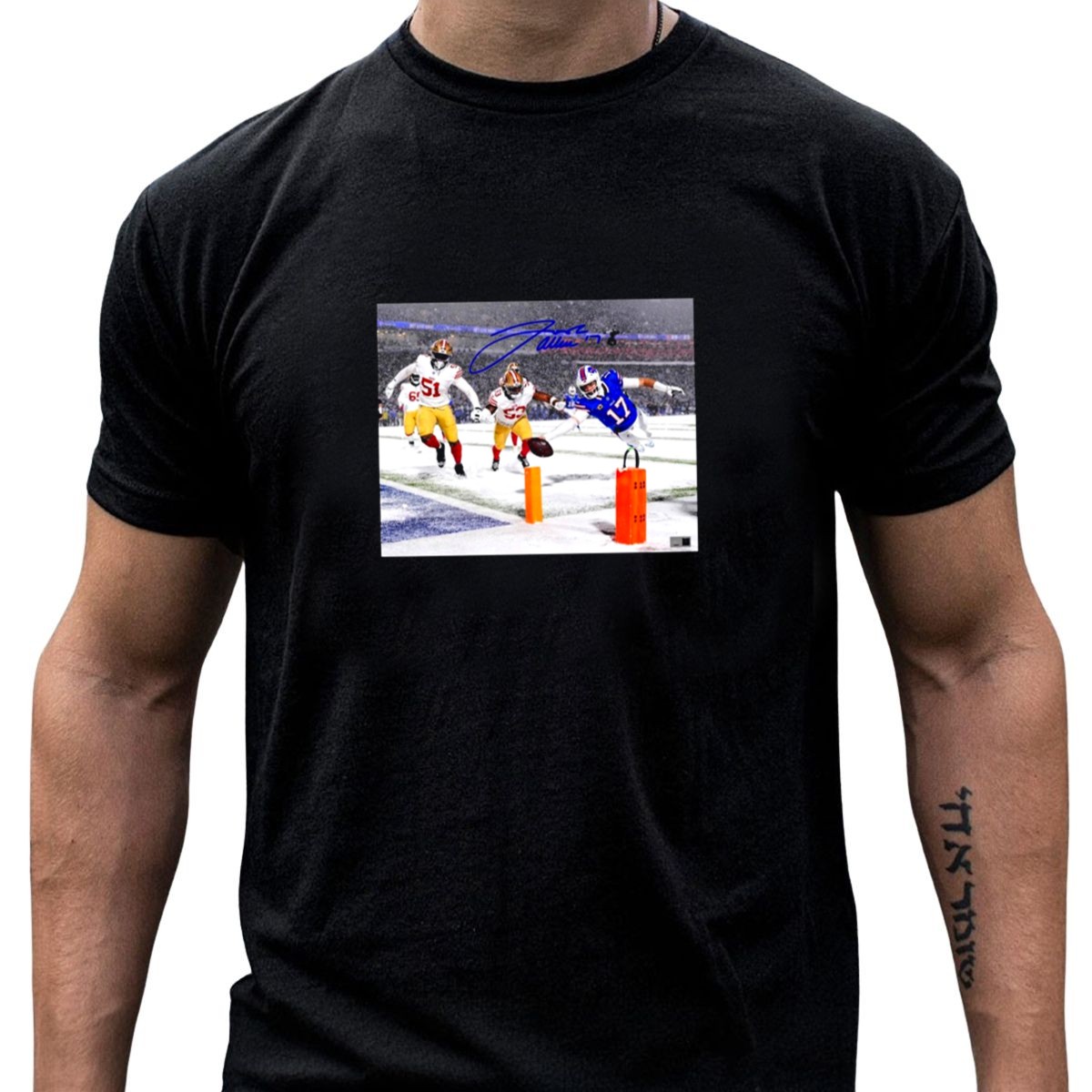Josh-Allen-Snow-Buffalo-Bills-Vs-San-Francisco-49Ers-Pylon-Dive-Signature-Photo-T-Shirt-1_t-shirt-4_5