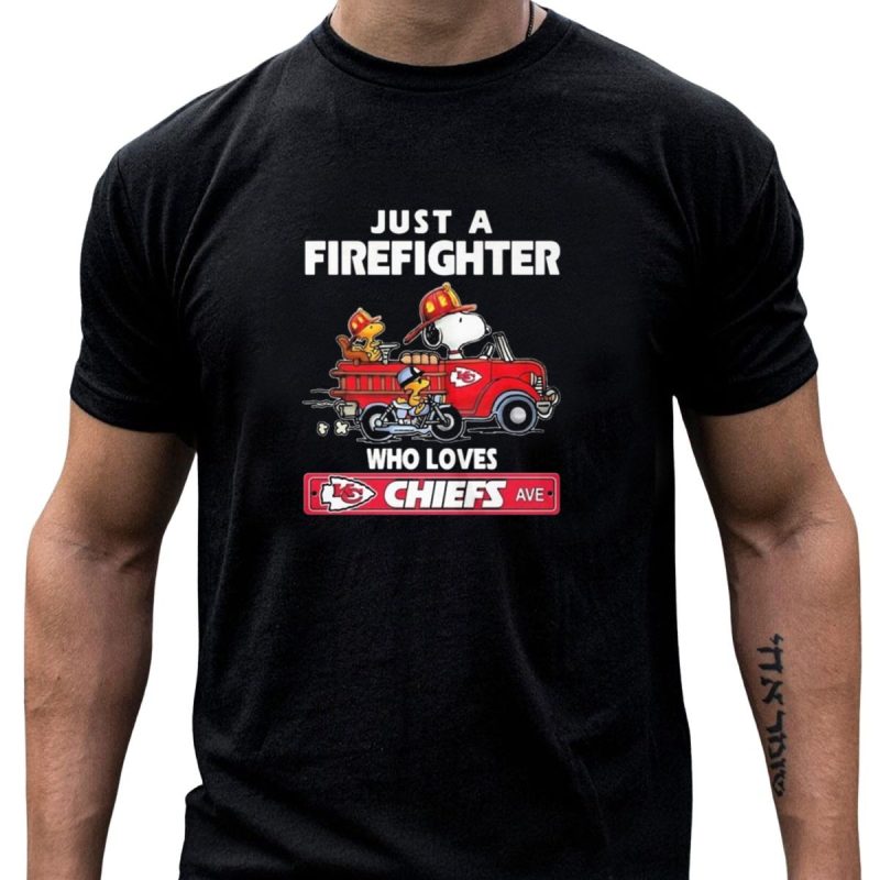 Just A Firefighter Who Loves Chiefs Snoopy Fire Truck Kc Chiefs Ave T Shirt T Shirt 1 1
