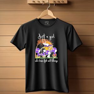 Just A Girl Who Loves Fall And Vikings Peanuts Characters Autumn Leaves T Shirt