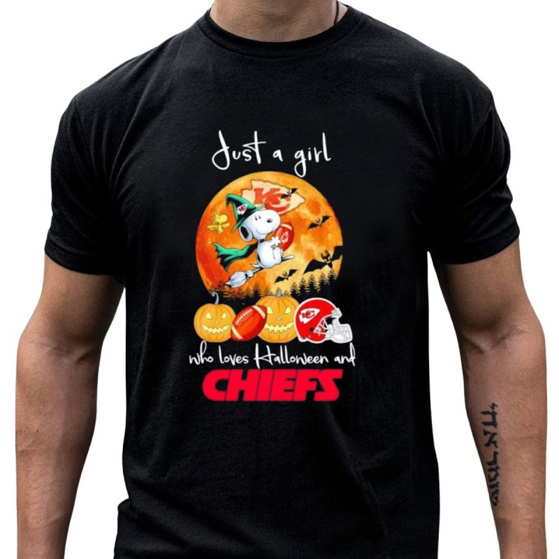 Just A Girl Who Loves Halloween And Chiefs Snoopy Witch T Shirt T Shirt 1 1