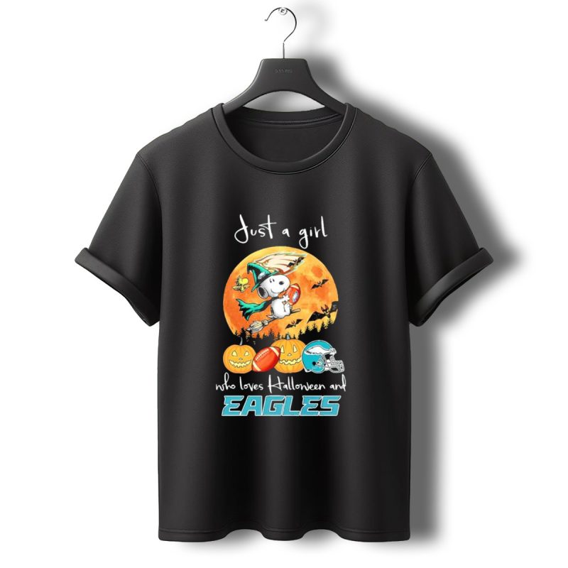 Just A Girl Who Loves Halloween And Philadelphia Eagles Snoopy T Shirt T Shirt 0 1