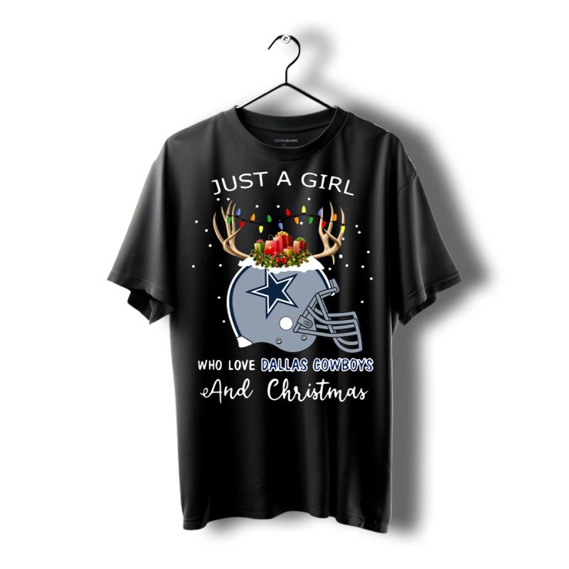 Just A Girl Who Love Dallas Cowboys And Christmas Shirt T Shirt 1