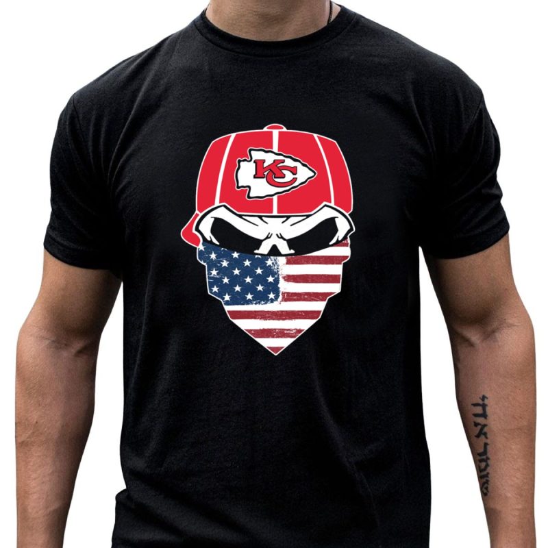 Kansas City Chiefs American Flag Bandana Skull T Shirt T Shirt 1 1