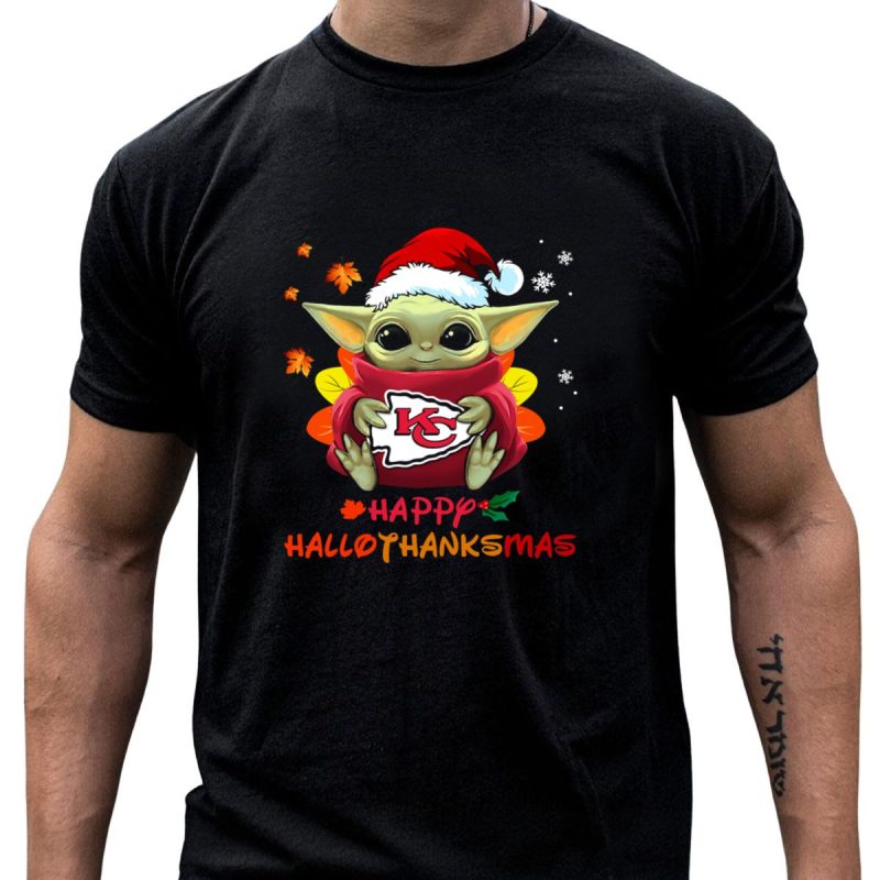 Kansas City Chiefs Baby Yoda Happy Hallothanksmas T Shirt T Shirt 1 1