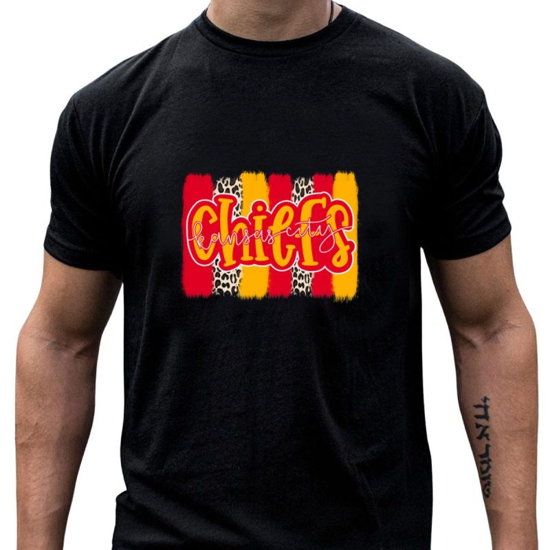 Kansas City Chiefs Handlettered Red Gold Leopard Stripes T Shirt T Shirt 1 1
