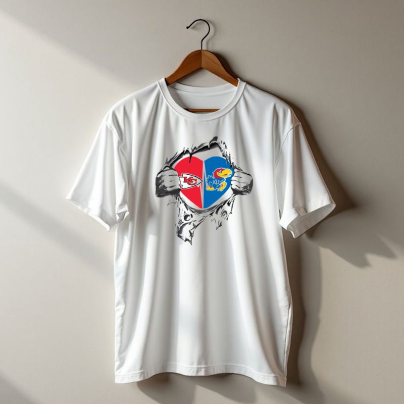 Kansas City Chiefs Kansas Jayhawks Heart Logo Tear T Shirt T Shirt 1 1