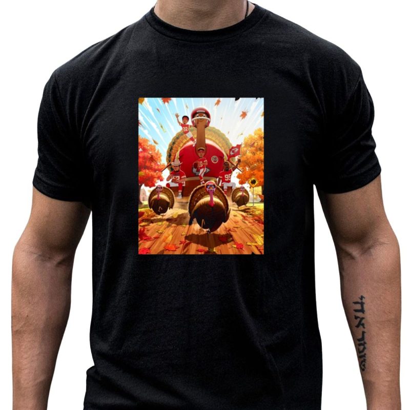 Kansas City Chiefs Kingdom Thanksgiving Celebration With Turkey Players And Fall Leaves T Shirt T Shirt 1 1