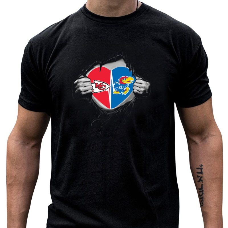 Kansas City Chiefs Ku Jayhawks Heart Torn Metal T Shirt T Shirt 1 1