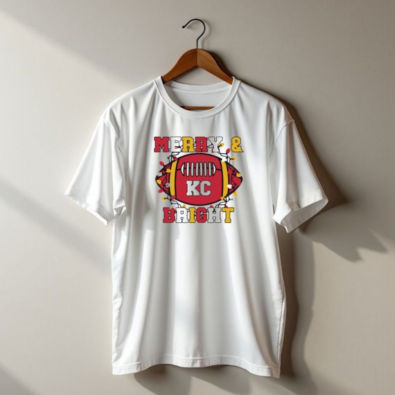 Kansas City Chiefs Merry And Bright Christmas Kc Football Lights T Shirt T Shirt 1 1