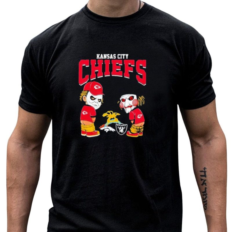 Kansas City Chiefs Michael Myers Billy The Puppet Halloween 2024 Pee On Teams Raiders Broncos T Shirt T Shirt 1 1