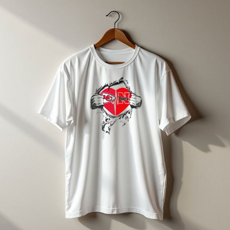 Kansas City Chiefs Nebraska Cornhuskers Heart Logo Tearing T Shirt T Shirt 1 1
