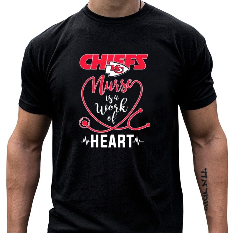 Kansas City Chiefs Nurse Is A Work Of Heart With Arrowhead Logo And Stethoscope Design T Shirt T Shirt 1 1