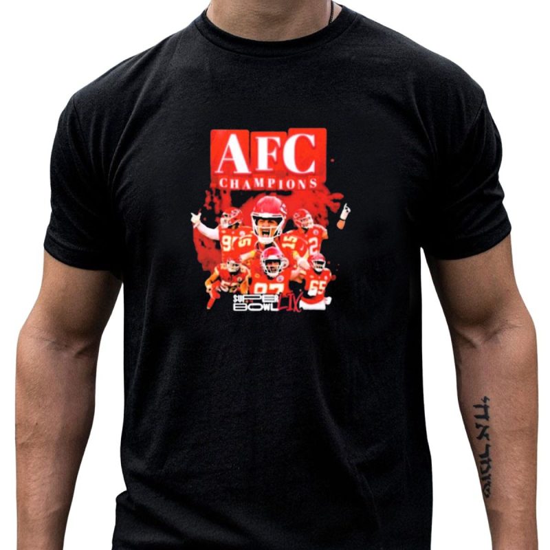 Kansas City Chiefs Patrick Mahomes Afc Champions Super Bowl Lix 2024 Victory Celebration T Shirt T Shirt 1 1