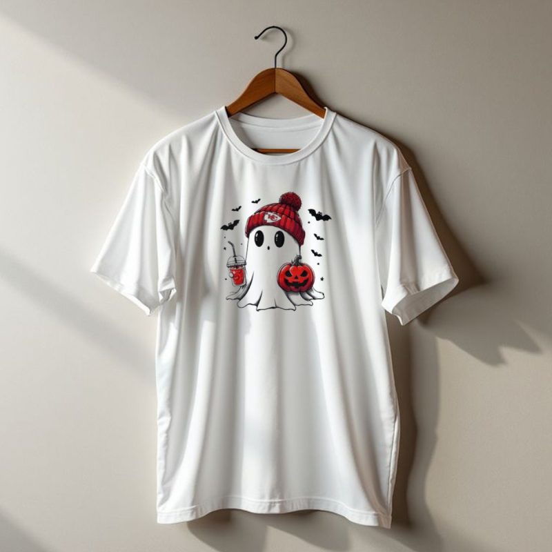 Kansas City Chiefs Spooky Season Halloween Ghost With Pumpkin And Drink T Shirt T Shirt 1 1