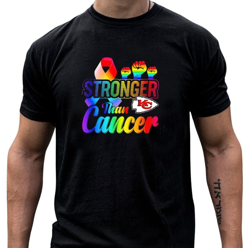 Kansas City Chiefs Stronger Than Cancer Rainbow Ribbon Fists T Shirt T Shirt 1 1