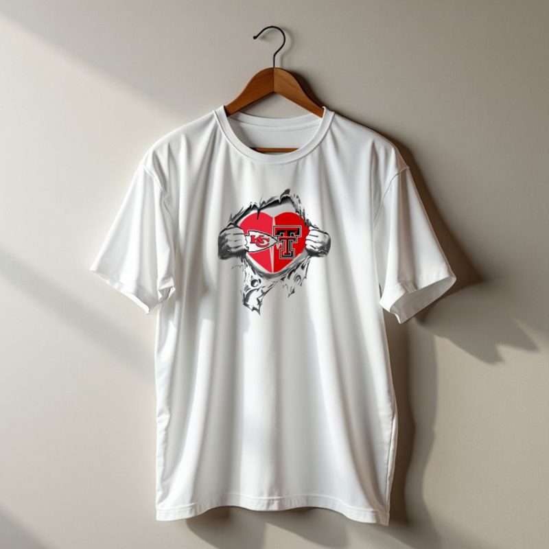 Kansas City Chiefs Texas Tech Heart Logos Torn T Shirt T Shirt 1 1
