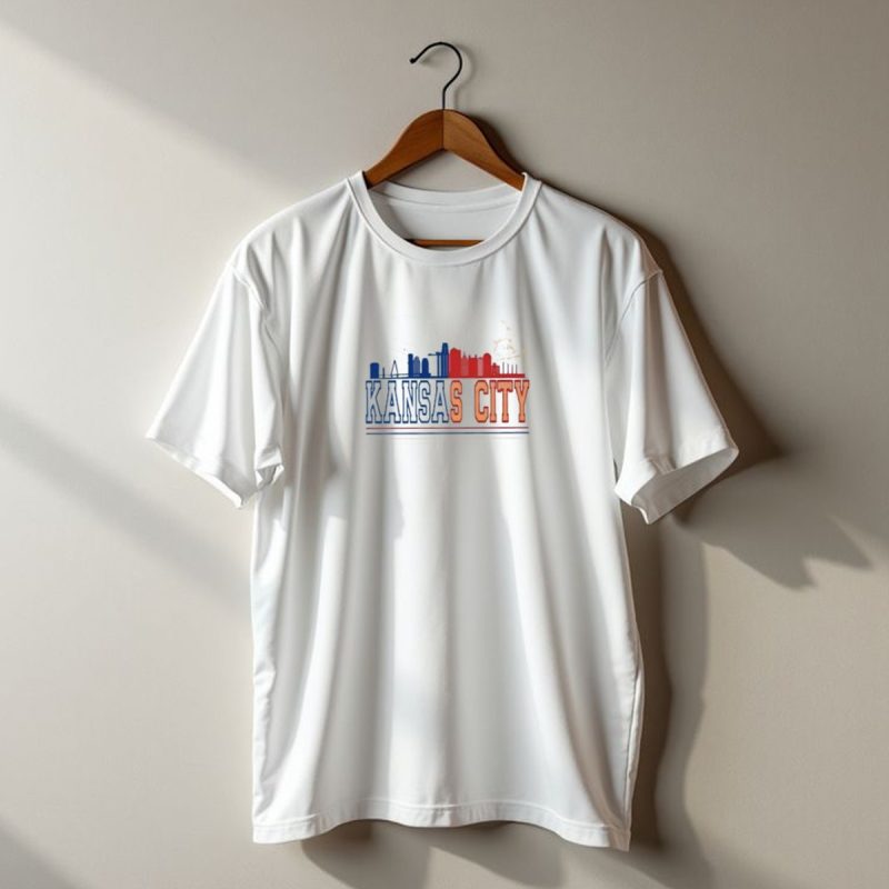Kansas City Skyline Featuring Kansas City Chiefs Royals Helmets T Shirt T Shirt 1 1