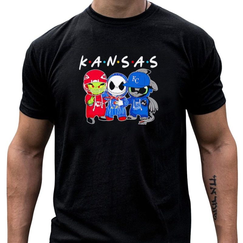 Kansas Sports Characters Grinch Jack Skellington Toothless Chiefs Royals Jayhawks T Shirt T Shirt 1 1
