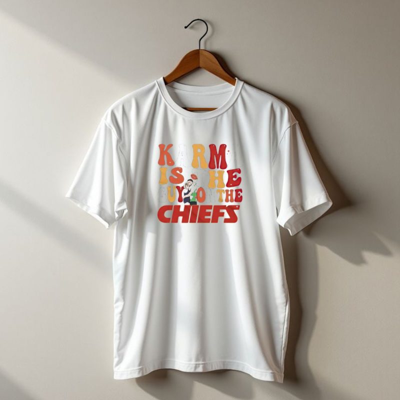 Karma Is The Guy On The Chiefs Kelce Swift Hugging Football T Shirt T Shirt 1 1