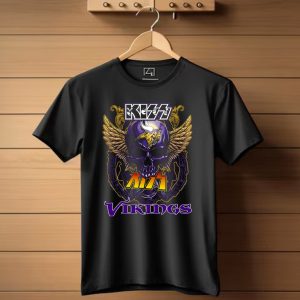 Kiss Vikings Skull With Minnesota Vikings Logo And Wings T Shirt