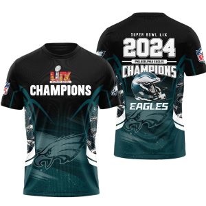 LIX Champions 2024 Philadelphia Eagles Name Player AOP T-Shirt