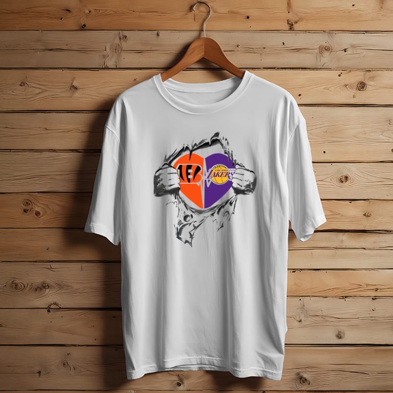 Lakers Cincinnati Bengals Heart Logo Fusion T Shirt 1 T Shirt 1