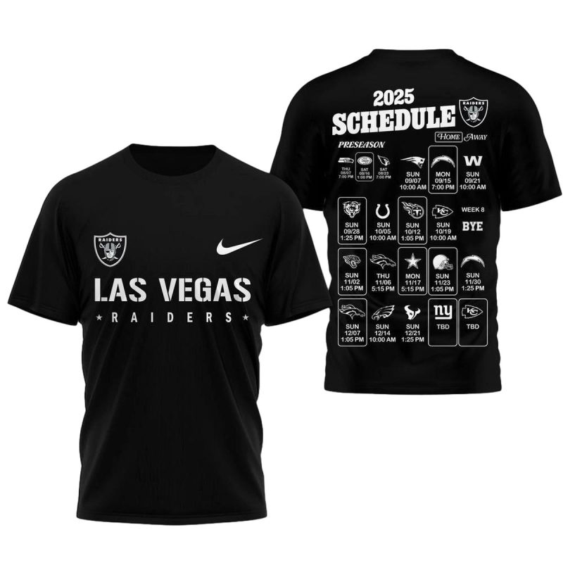 Las Vegas Raiders 2025 Schedule Aop T Shirt 1