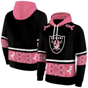 Las Vegas Raiders Awareness Ribbon Black Pink AOP Hoodie